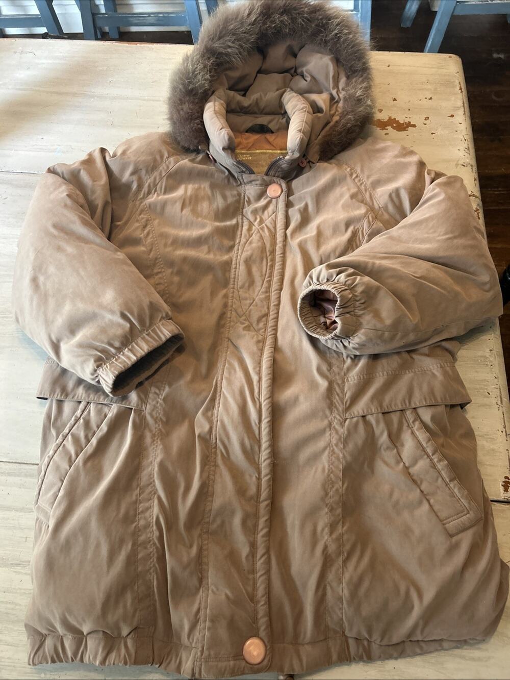 Vtg Utex Down Filled Duvet Brown Puffer Coat Faux Fur Trim Sz S Removable Hood